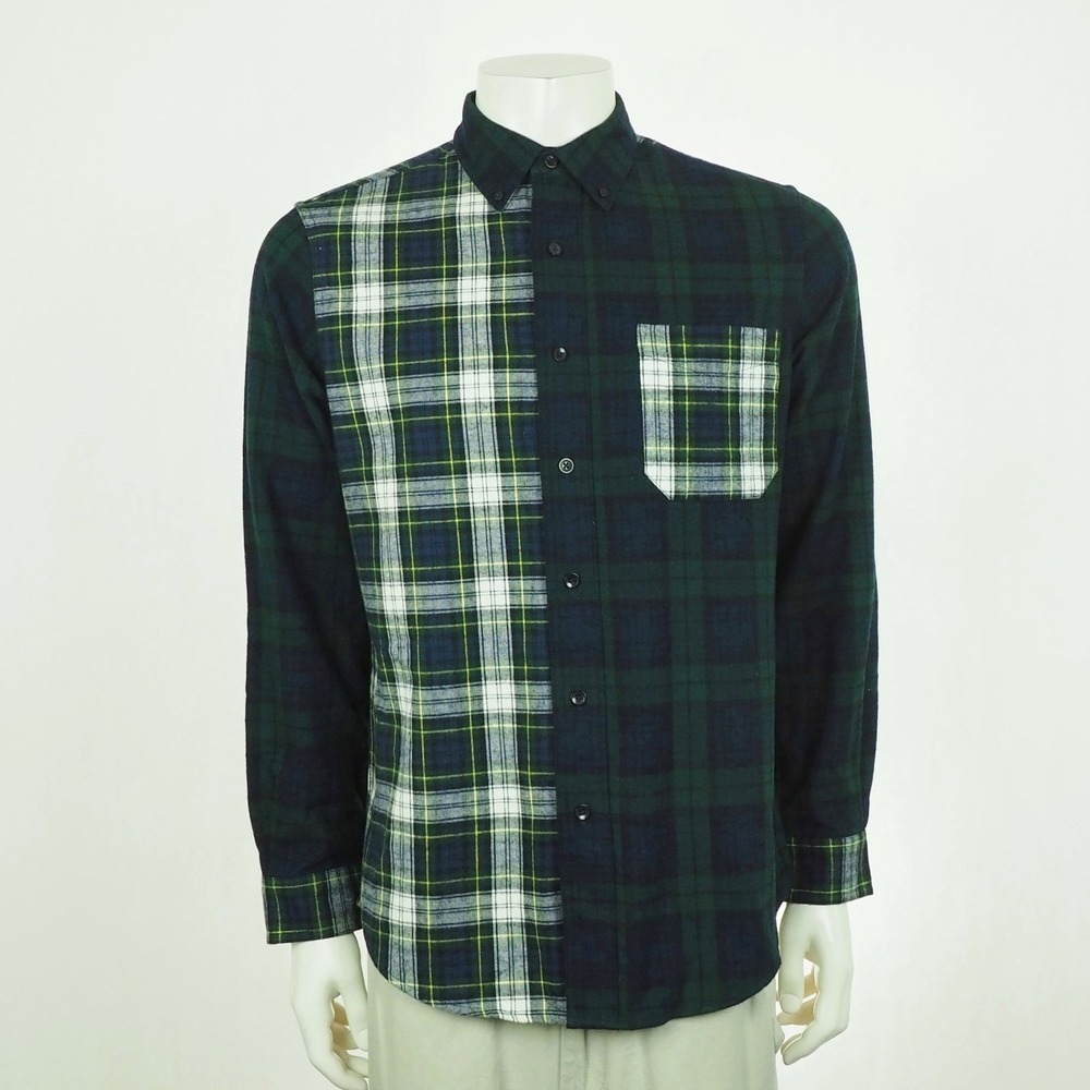 LL L.L. Bean Scotch Flannel Shirt Mens Medium Blue Plaid Patchwork Button Down
